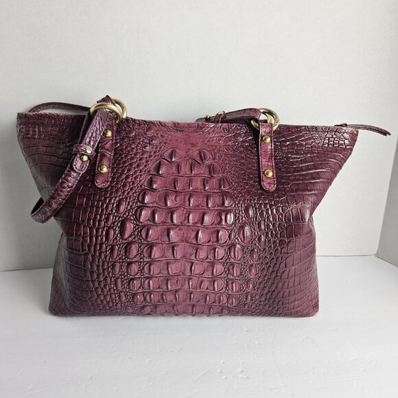 Brahmin Asher Melbourne Medium Maroon Croco Embossed Leather Shoulder Bag - Picture 4 of 16